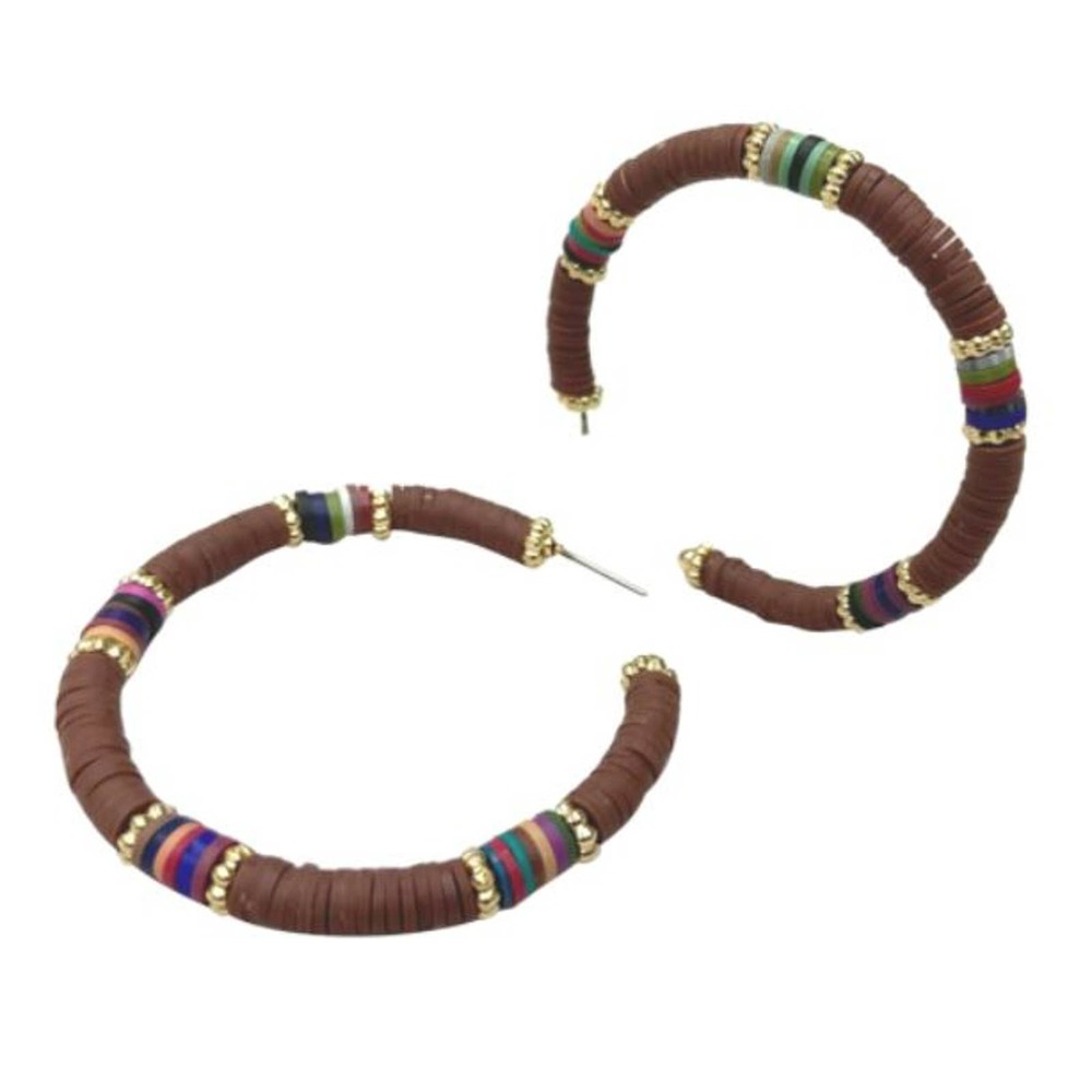 Brown Multi Color Katsuki Bead Hoops 2"